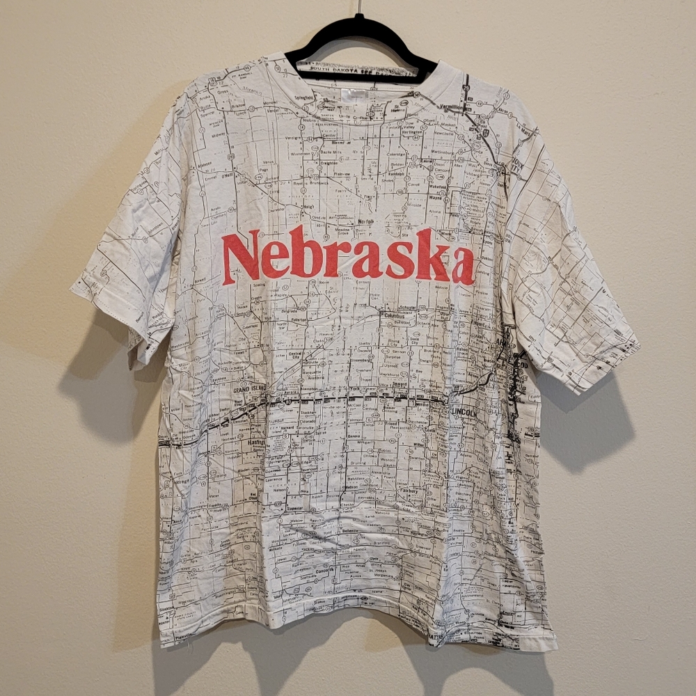 Vintage nebraska map all over print white t shirt large